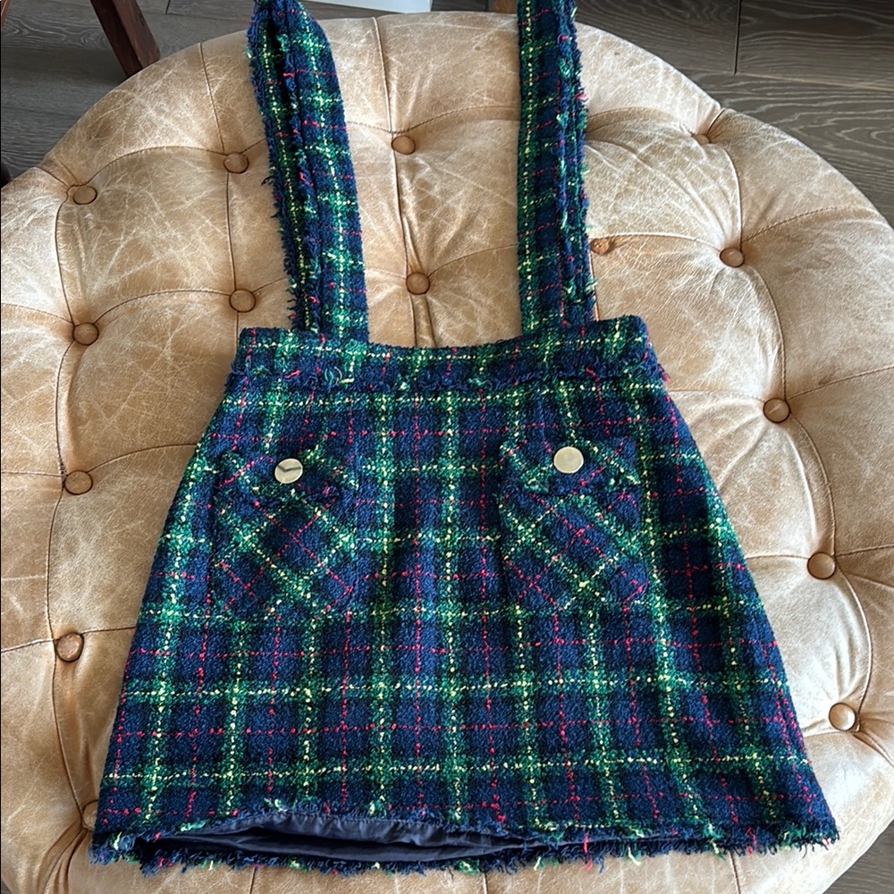 Zara Plaid Suspender Skirt XS
